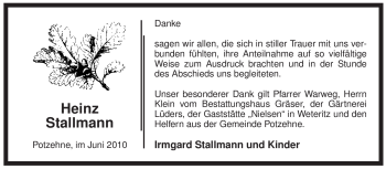 Traueranzeige von Heinz Stallmann von ALLGEMEINE ZEITUNG UELZEN