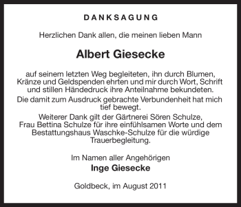 Traueranzeige von Albert Giesecke von ALLGEMEINE ZEITUNG UELZEN