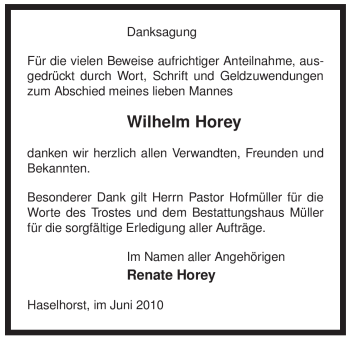 Traueranzeige von Wilhelm Horey von ALLGEMEINE ZEITUNG UELZEN