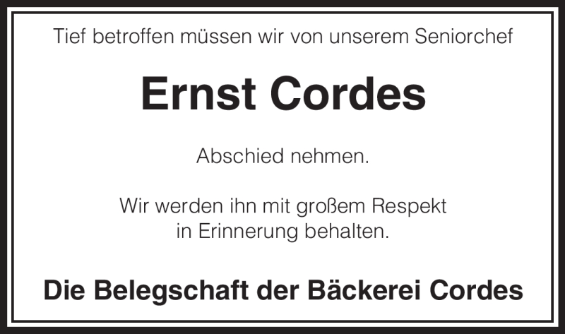  Traueranzeige für Ernst Cordes vom 28.04.2011 aus ALLGEMEINE ZEITUNG UELZEN