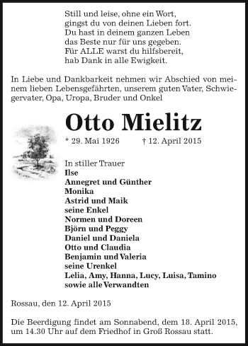 Traueranzeige von Otto Mielitz von Uelzen