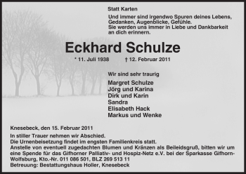 Traueranzeige von Eckhard Schulze von ALLGEMEINE ZEITUNG UELZEN
