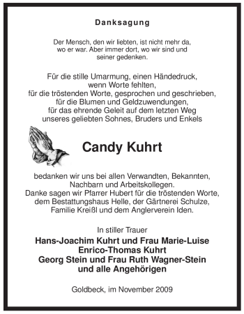 Traueranzeige von Candy Kuhrt von ALLGEMEINE ZEITUNG UELZEN