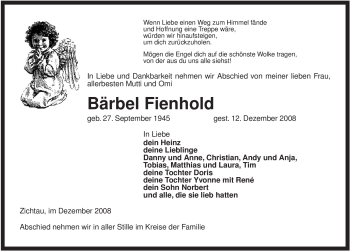 Traueranzeige von Bärbel Fienhold von ALLGEMEINE ZEITUNG UELZEN