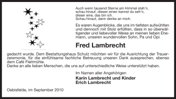 Traueranzeige von Fred Lambrecht von ALLGEMEINE ZEITUNG UELZEN