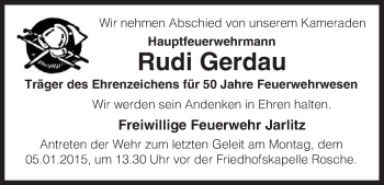 Traueranzeige von Rudi Gerdau von Uelzen