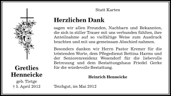 Traueranzeige von Gretlies Henneicke von ALLGEMEINE ZEITUNG UELZEN