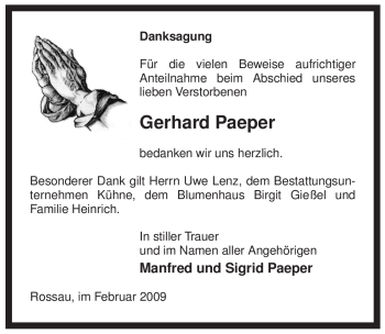 Traueranzeige von Gerhard Paeper von ALLGEMEINE ZEITUNG UELZEN