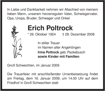 Traueranzeige von Erich Poltrock von ALLGEMEINE ZEITUNG UELZEN