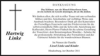 Traueranzeige von Hartwig Linke von ALLGEMEINE ZEITUNG UELZEN