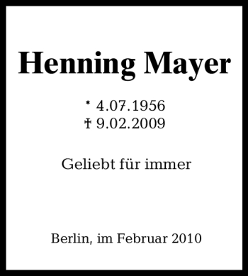 Traueranzeige von Henning Mayer von ALLGEMEINE ZEITUNG UELZEN