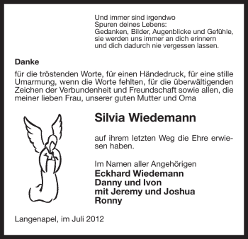 Traueranzeige von Silvia Wiedemann von ALLGEMEINE ZEITUNG UELZEN