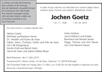 Traueranzeige von Jochen Goetz von Uelzen