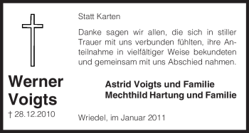 Traueranzeige von Werner Voigts von ALLGEMEINE ZEITUNG UELZEN