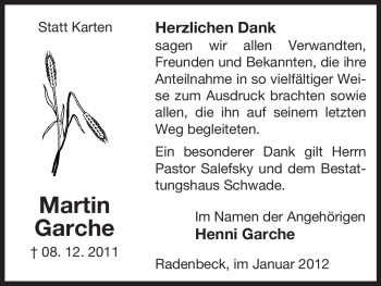 Traueranzeige von Martin Garche von ALLGEMEINE ZEITUNG UELZEN