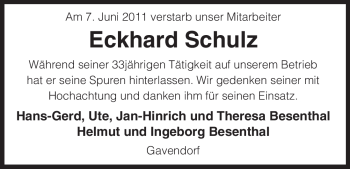 Traueranzeige von Eckhard Schulz von ALLGEMEINE ZEITUNG UELZEN