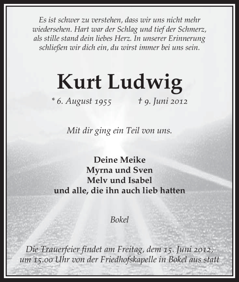  Traueranzeige für Kurt Ludwig vom 12.06.2012 aus ALLGEMEINE ZEITUNG UELZEN