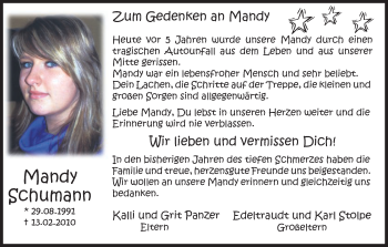 Traueranzeige von Mandy Schumann von Uelzen