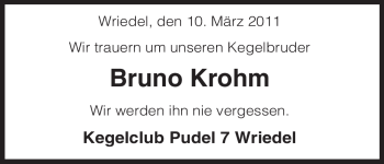Traueranzeige von Bruno Krohm von ALLGEMEINE ZEITUNG UELZEN