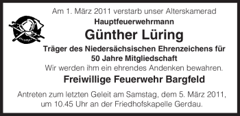 Traueranzeige von Günther Lüring von ALLGEMEINE ZEITUNG UELZEN