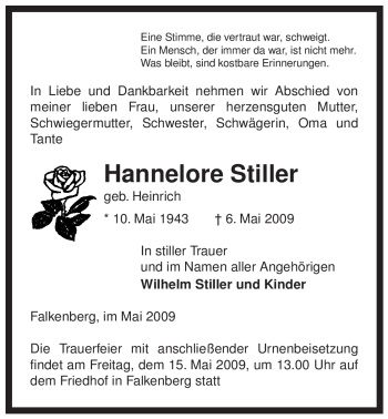 Traueranzeige von Hannelore Stiller von ALLGEMEINE ZEITUNG UELZEN