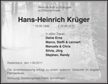 Traueranzeige von Hans-Heinrich Krüger von ALLGEMEINE ZEITUNG UELZEN