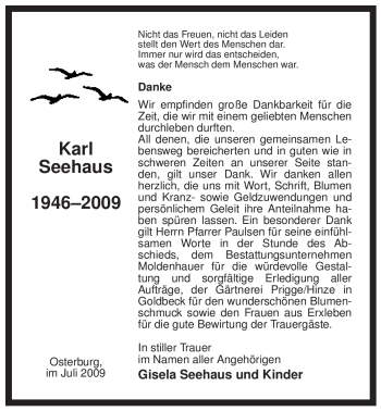 Traueranzeige von Karl Seehaus von ALLGEMEINE ZEITUNG UELZEN