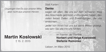 Traueranzeige von Martin Koslowski von Uelzen