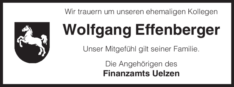  Traueranzeige für Wolfgang Effenberger vom 27.01.2011 aus ALLGEMEINE ZEITUNG UELZEN