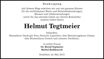 Traueranzeige von Helmut Tegtmeier von Uelzen