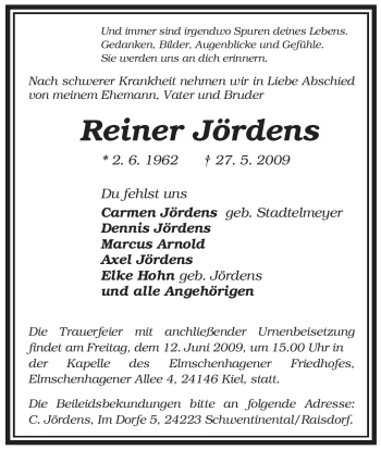 Traueranzeige von Reiner Jördens von ALLGEMEINE ZEITUNG UELZEN