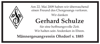 Traueranzeige von Gerhard Schulze von ALLGEMEINE ZEITUNG UELZEN