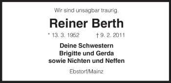 Traueranzeige von Reiner Berth von ALLGEMEINE ZEITUNG UELZEN