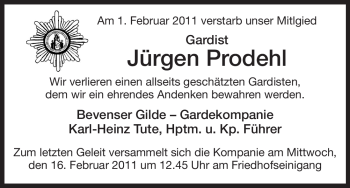 Traueranzeige von Jürgen Prodehl von ALLGEMEINE ZEITUNG UELZEN