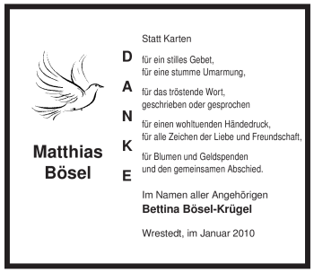 Traueranzeige von Matthias Bösel von ALLGEMEINE ZEITUNG UELZEN