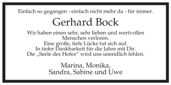 Traueranzeige von Gerhard Bock von ALLGEMEINE ZEITUNG UELZEN