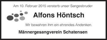 Traueranzeige von Alfons Höntsch von Uelzen