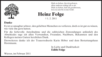 Traueranzeige von Heinz Folge von ALLGEMEINE ZEITUNG UELZEN