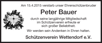 Traueranzeige von Peter Bauer von Uelzen