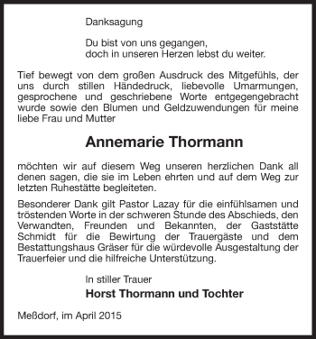 Traueranzeige von Annemarie Thormann von Uelzen