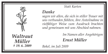 Traueranzeige von Waltraut Müller von ALLGEMEINE ZEITUNG UELZEN