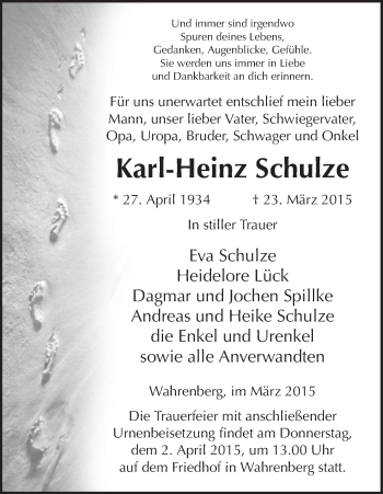 Traueranzeige von Karl-Heinz Schulze von Uelzen