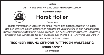 Traueranzeige von Horst Holler von Uelzen