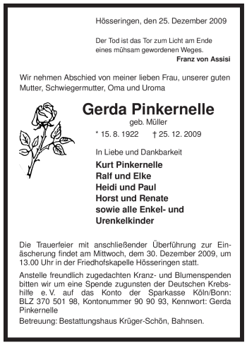 Traueranzeige von Gerda Pinkernelle von ALLGEMEINE ZEITUNG UELZEN