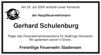 Traueranzeige von Gerhard Schulenburg von ALLGEMEINE ZEITUNG UELZEN