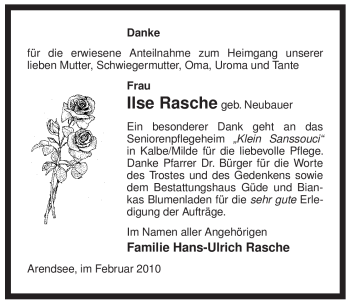 Traueranzeige von Ilse Rasche von ALLGEMEINE ZEITUNG UELZEN