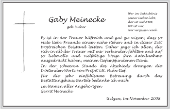 Traueranzeige von Gaby Meinecke von ALLGEMEINE ZEITUNG UELZEN