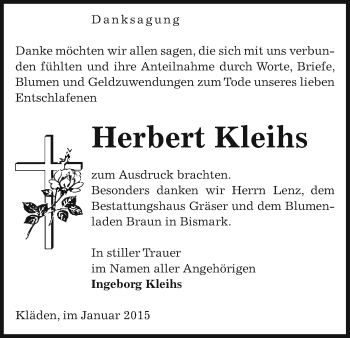 Traueranzeige von Herbert Kleihs von Uelzen