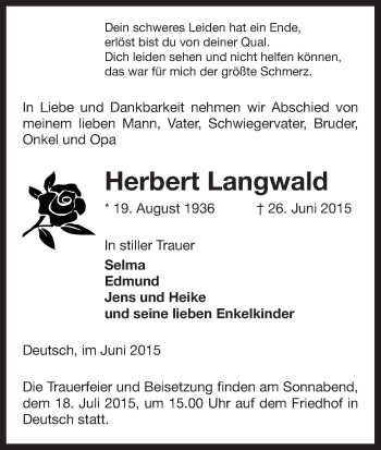 Traueranzeige von Herbert Langwald von Uelzen