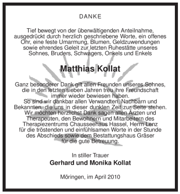 Traueranzeige von Matthias Kollat von ALLGEMEINE ZEITUNG UELZEN